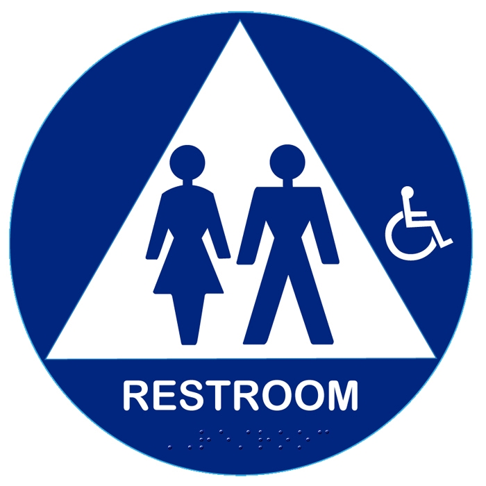 Unisex Handicap Braille Restroom Sign California Compliant ADA Title 24